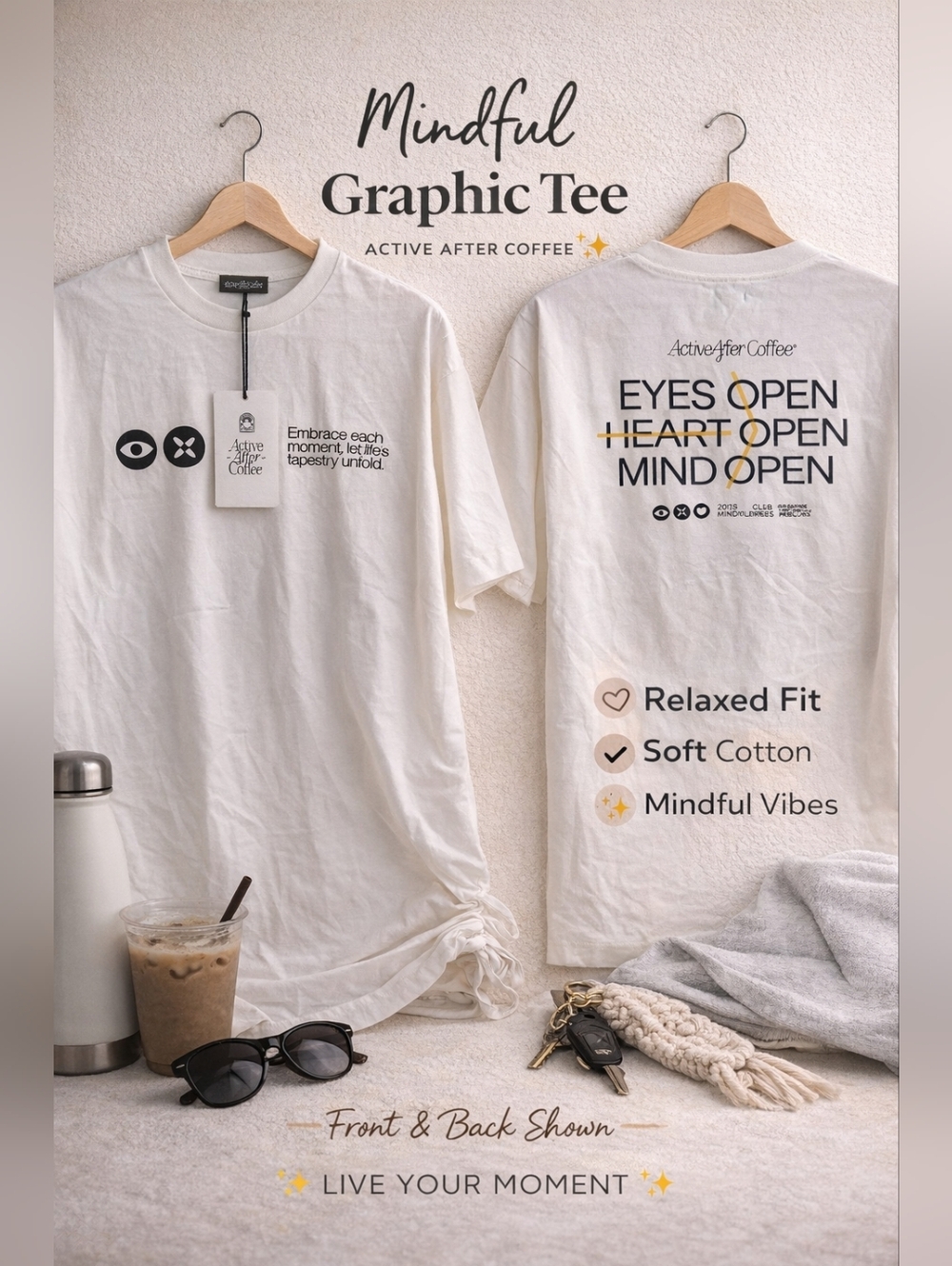 NWT- Active After Coffee Graphic Tee Size M Unisex Mindful Quote White